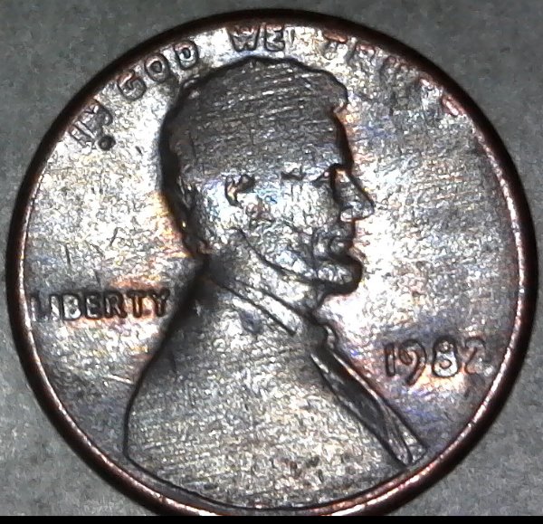 1982-P-Lincoln-Cent-Struck-Through-Thick-Grease-Both-Sides!-Weights-2.5-G